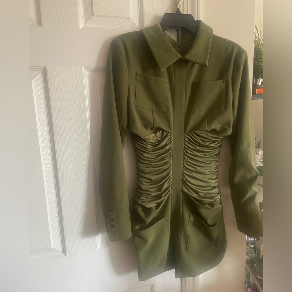 Lioness Olive Green Blazer with Ruched Design